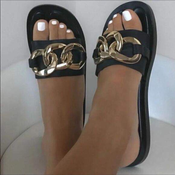 ZARA CHAIN TRIM LOW HEELED SANDALS - Picture 1 of 12
